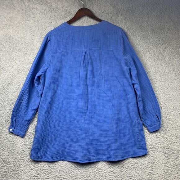 Soft Surroundings Shirt Womens 2X Blue Santorini Gauze Tunic Coastal Beachy - Picture 3 of 12